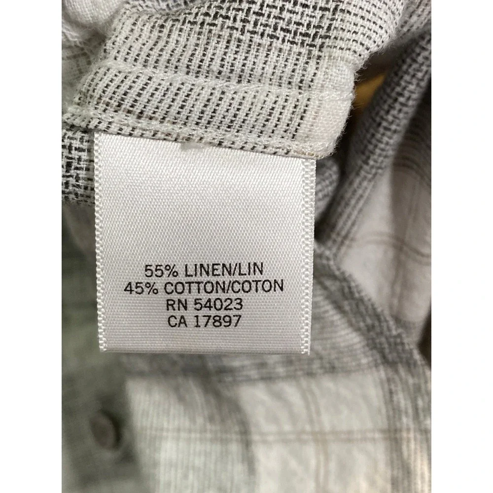Banana Republic Mens Grey White Plaid Linen Cotton Button Down Shirt L 16-16.5